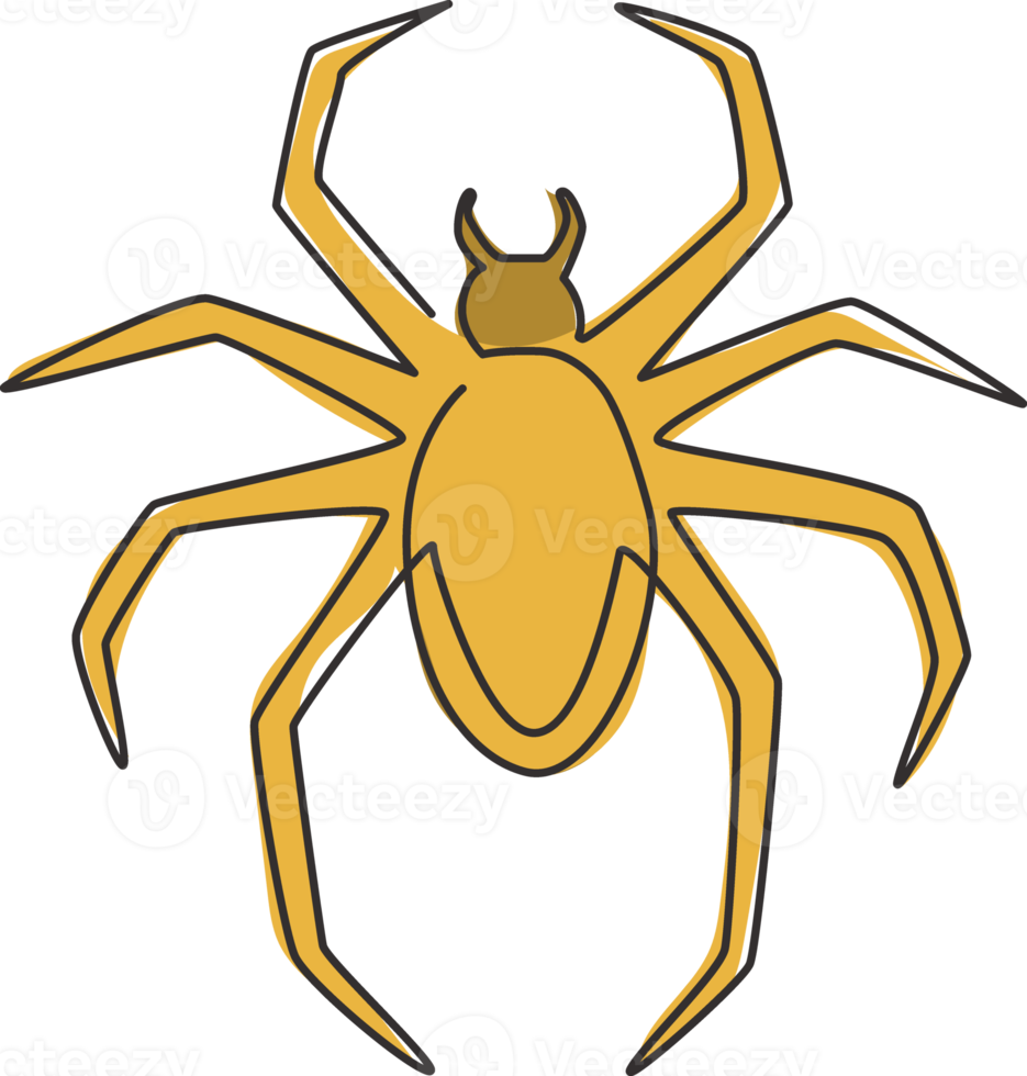 Eine durchgehende Strichzeichnung der Spinne, die die langen Beine für die Identität des Geschäftslogos ausbreitet. niedliches Insektentierkonzept für Haustierliebhaberikone. moderne einzeilig zeichnende Design-Grafik-Vektor-Illustration png