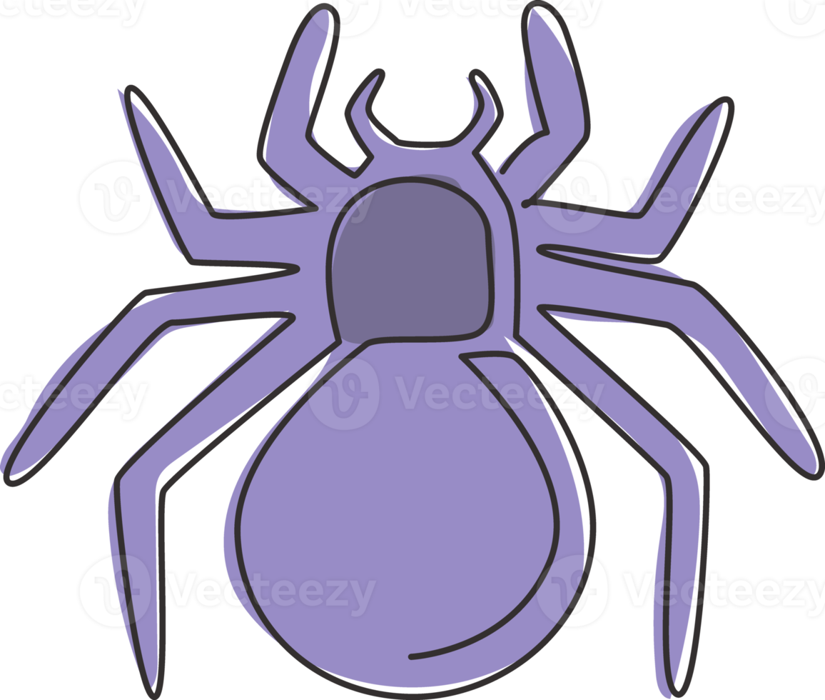 One single line drawing of dangerous spider for company logo identity. Cute arachnid pet concept for insect lover club icon. Modern continuous line draw design vector graphic illustration png