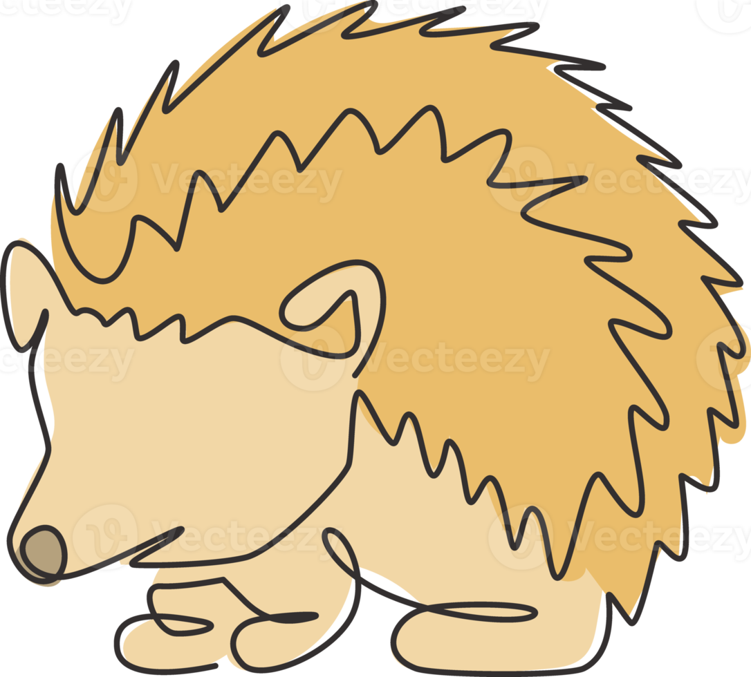 One continuous line drawing of cute little hedgehog for logo identity. Mini funny spiky rodent animal concept for national zoo icon. Dynamic single line graphic draw design vector illustration png