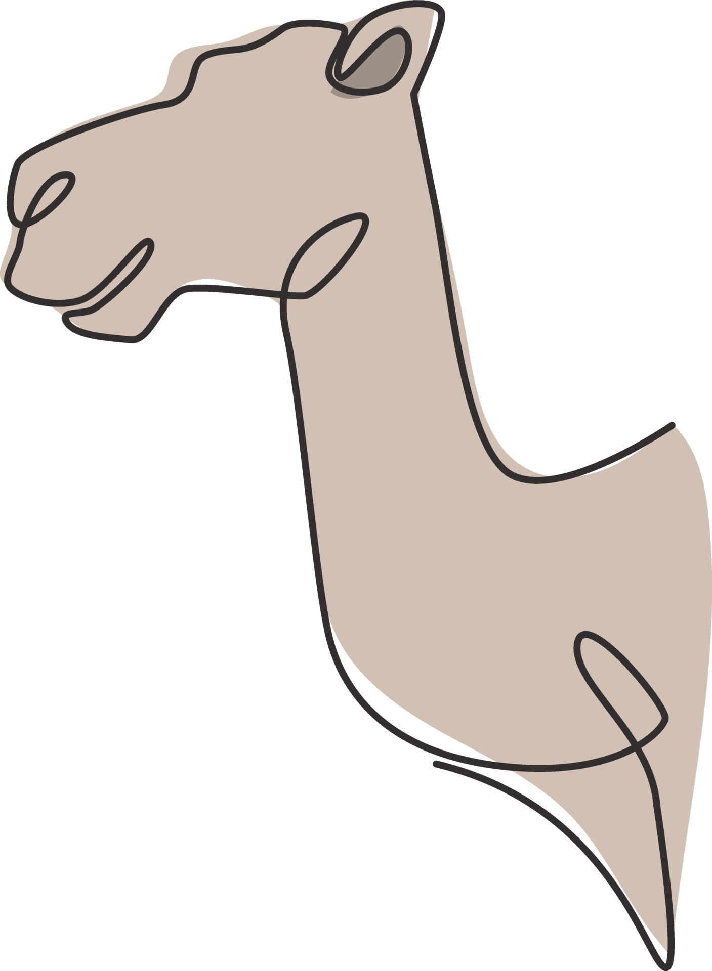 Single continuous line drawing of head desert Arabic camel for logo