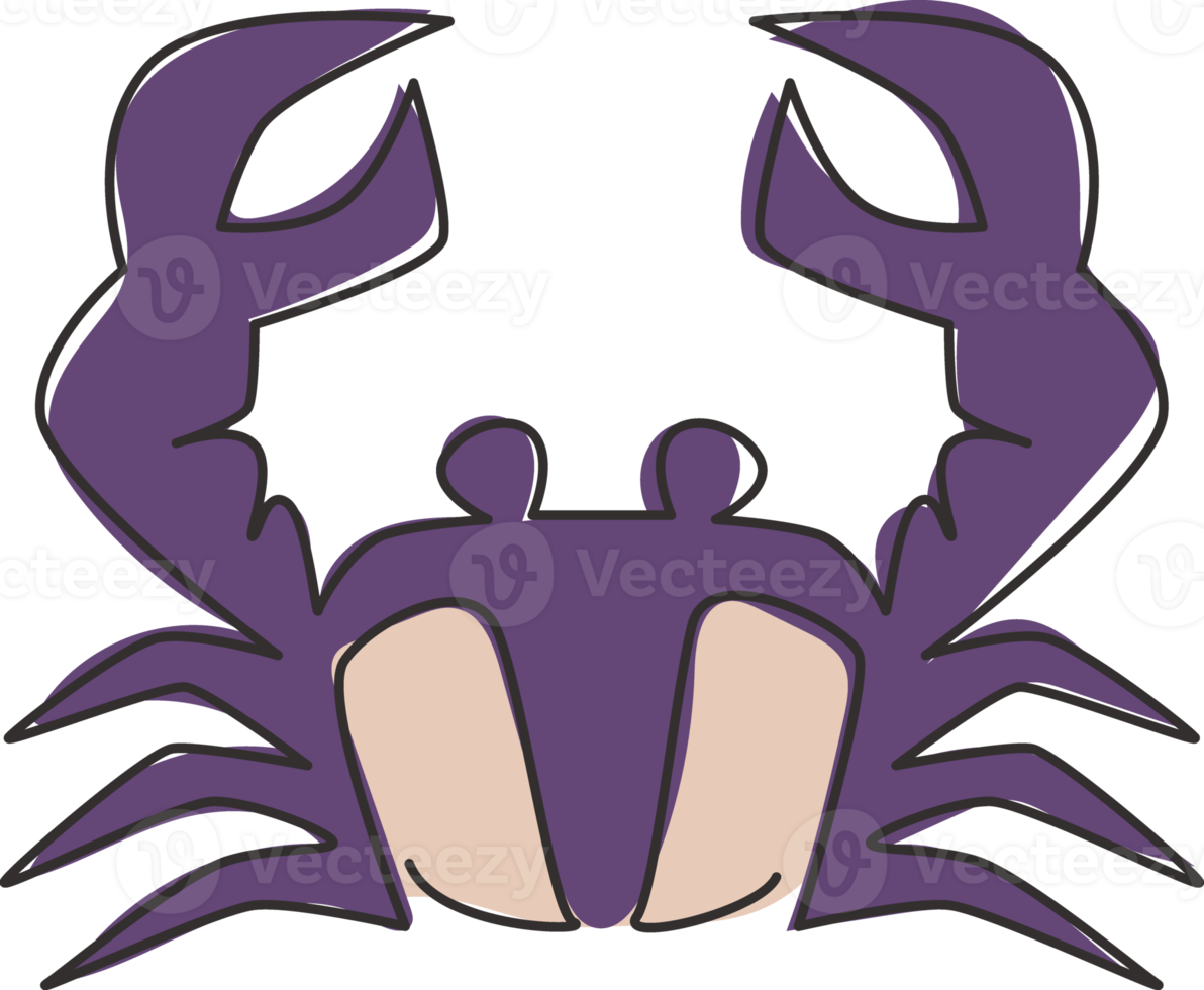 enda kontinuerlig linjeteckning av liten krabba med stor klo för skaldjurslogotypidentitet. söta havsdjur koncept för kinesisk restaurang ikon. dynamisk en rad rita design grafisk vektorillustration png