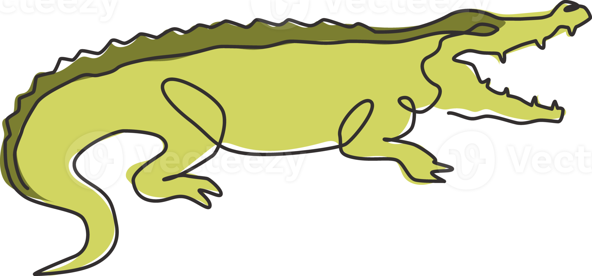 en kontinuerlig linjeteckning av vild krokodil med munnen öppen för logotypidentitet. skrämmande djur alligator koncept för nationalpark ikon. trendiga en rad rita design grafisk vektorillustration png