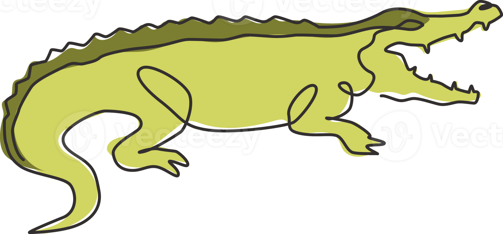 One continuous line drawing of wild crocodile with mouth opened for logo identity. Scary animal alligator concept for national park icon. Trendy single line draw design graphic vector illustration png