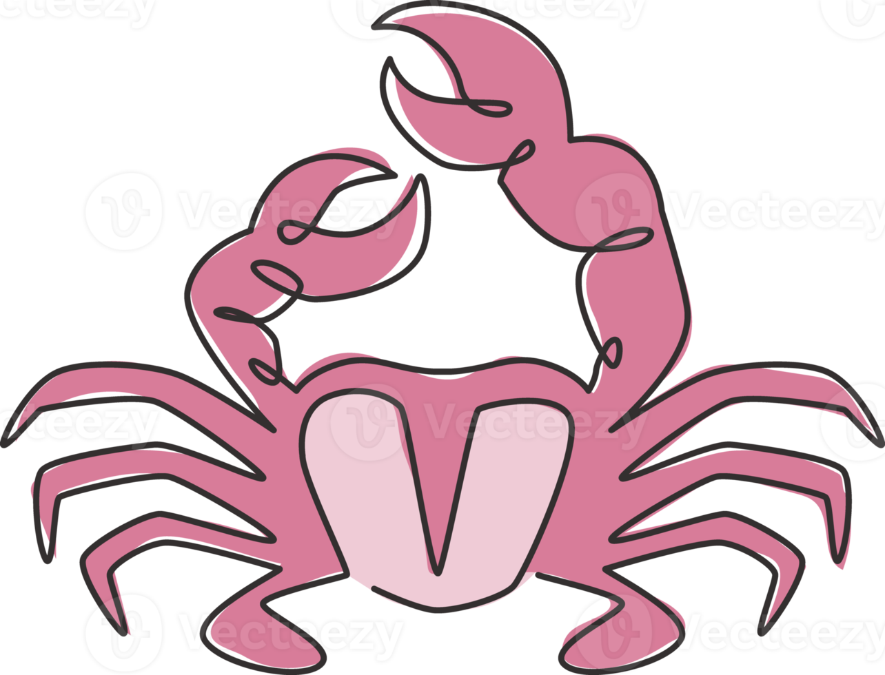 Eine einzige Strichzeichnung einer süßen kleinen Krabbe für die Logoidentität. gesundes, köstliches Meeresfrüchtekonzept für chinesische Restaurantikone. moderne durchgehende Linie zeichnen Grafikdesign-Vektorillustration png