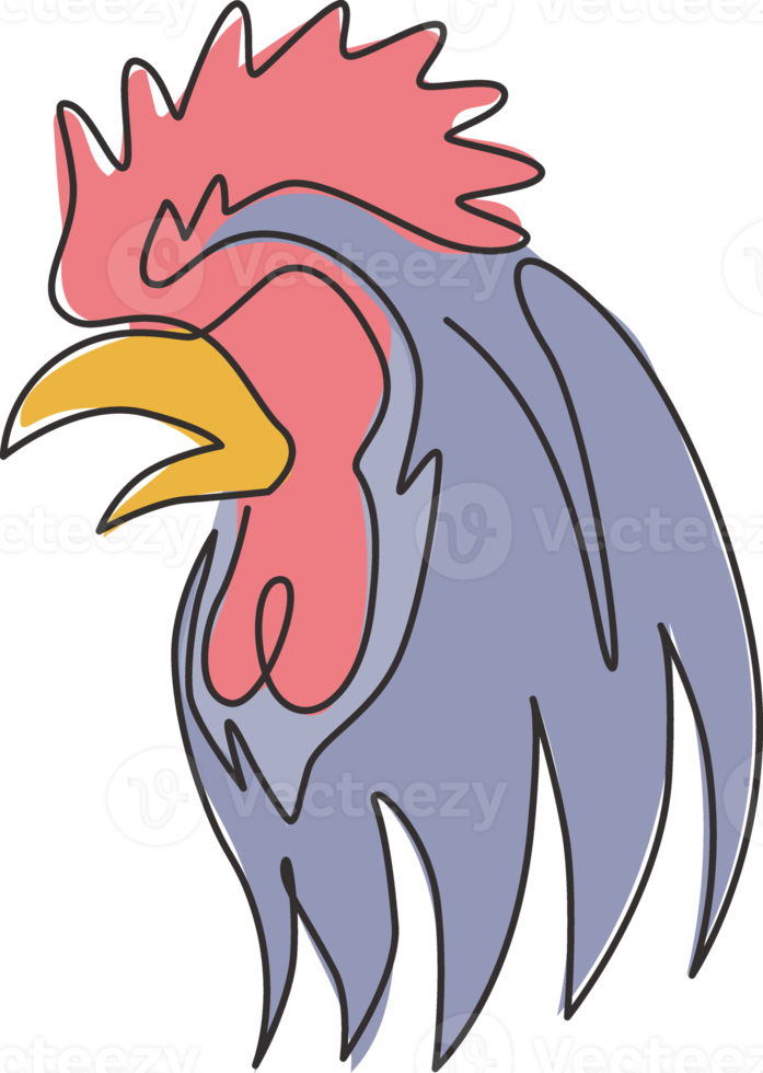 Single continuous line drawing of brave rooster for e-sport team logo identity. Cock mascot concept for online game group icon. Modern one line draw design graphic vector illustration png