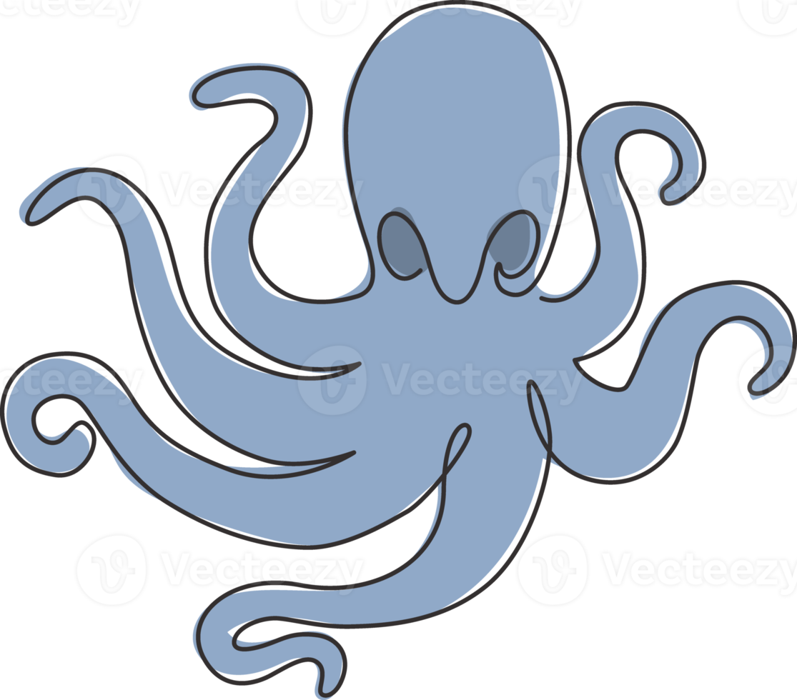 Eine einzige Strichzeichnung von gruseligem Oktopus für die Identität des Geschäftslogos. Lustiges niedliches Tentakel-Tieremblem-Maskottchen-Konzept für das Firmensymbol. moderne durchgehende Linie zeichnen Design-Grafik-Vektor-Illustration png