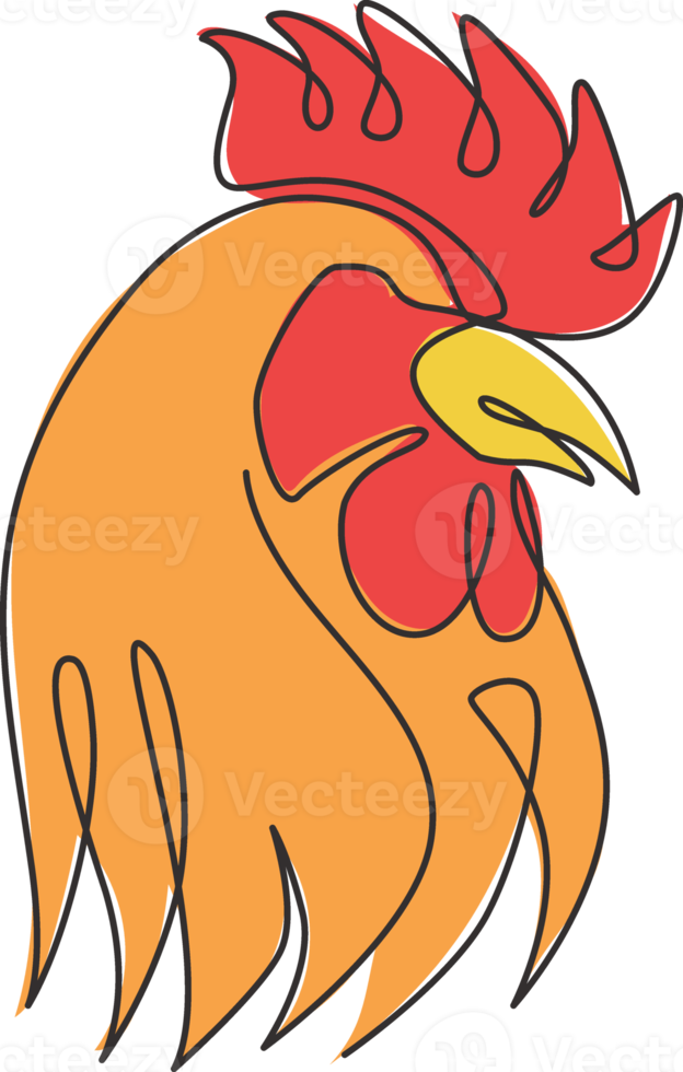 un disegno a tratteggio continuo di un gallo duro per l'identità del logo aziendale del pollame. concetto di mascotte di pollo per icona di cibo a base di carne biologica. illustrazione di progettazione grafica vettoriale di disegno a linea singola alla moda png