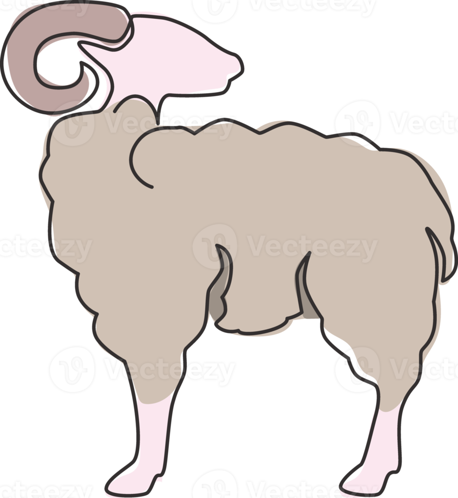 Single continuous line drawing of funny cute sheep for business logo identity. Lamb mascot symbol concept for ranch icon. Trendy one line draw design vector graphic illustration png
