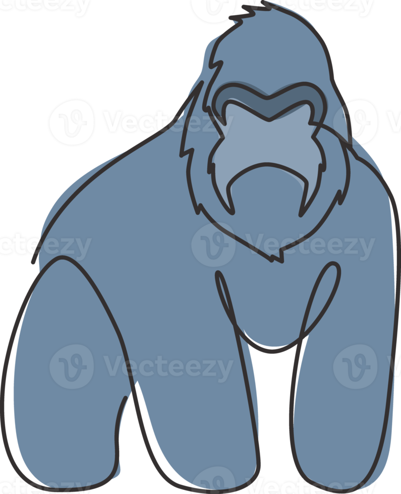 un dibujo de línea continua de gorila para la identidad del logotipo del parque nacional. Concepto de mascota de retrato de animal de primate de simio para icono de bosque de conservación. Ilustración de vector de diseño gráfico de dibujo de una sola línea png