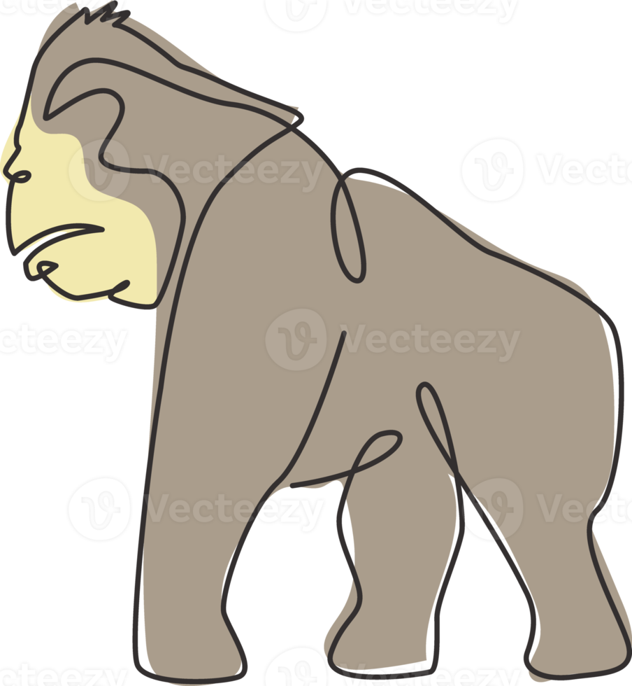 eine durchgehende Strichzeichnung des Gorillas für die Identität des Nationalparklogos. Primaten-Tierporträt-Maskottchen-Konzept für die Erhaltung der Waldikone. dynamische einzeilige Grafikdesign-Vektorillustration zeichnen png