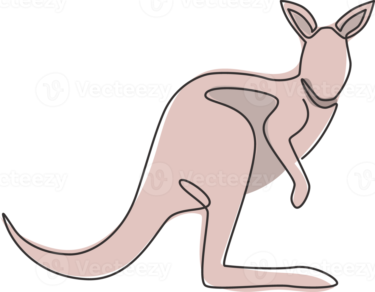 One continuous line drawing of funny standing kangaroo for national zoo logo identity. Animal from Australia mascot concept for conservation park icon. Single line draw design vector illustration png