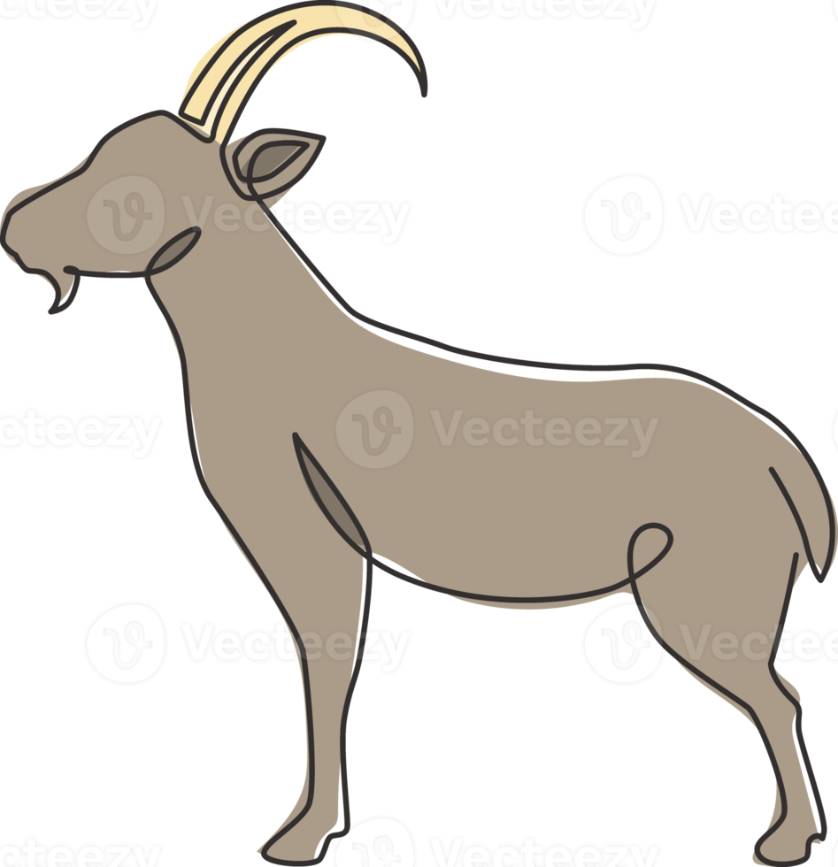 Single continuous line drawing of strong tough goat for business logo identity. Lamb emblem mascot concept for ranch icon. Trendy one line draw design vector graphic illustration png