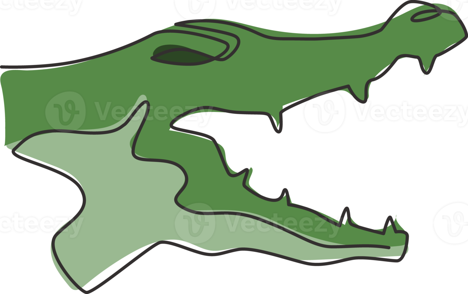 One continuous line drawing of angry head wild crocodile for company logo identity. Scary animal alligator concept for national park icon. Modern single line draw design graphic vector illustration png