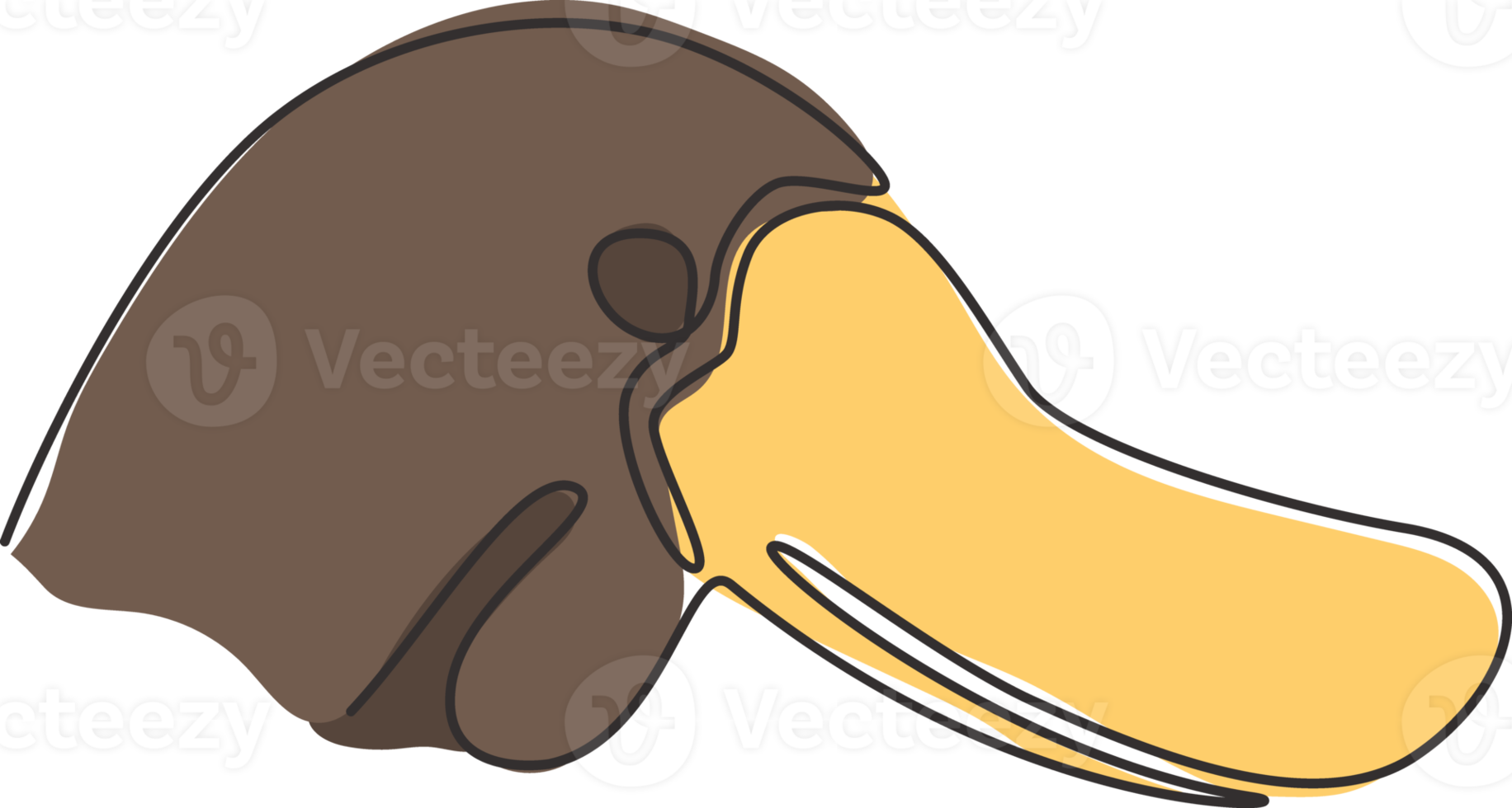 un dibujo de una sola línea de la cabeza de ornitorrinco inteligente única para la identidad del logotipo. concepto de mascota animal australiano típico para el icono del parque nacional. Ilustración de vector de diseño de dibujo gráfico de línea continua de moda png