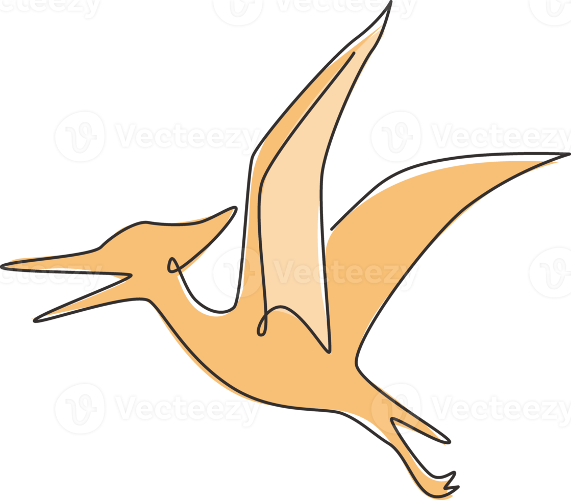 en kontinuerlig linjeteckning av aggressivt pterodactyl förhistoriskt djur för logotypidentitet. dinosaurier maskot koncept för förhistoriska museum ikon. enkel rad rita design vektorillustration grafik png