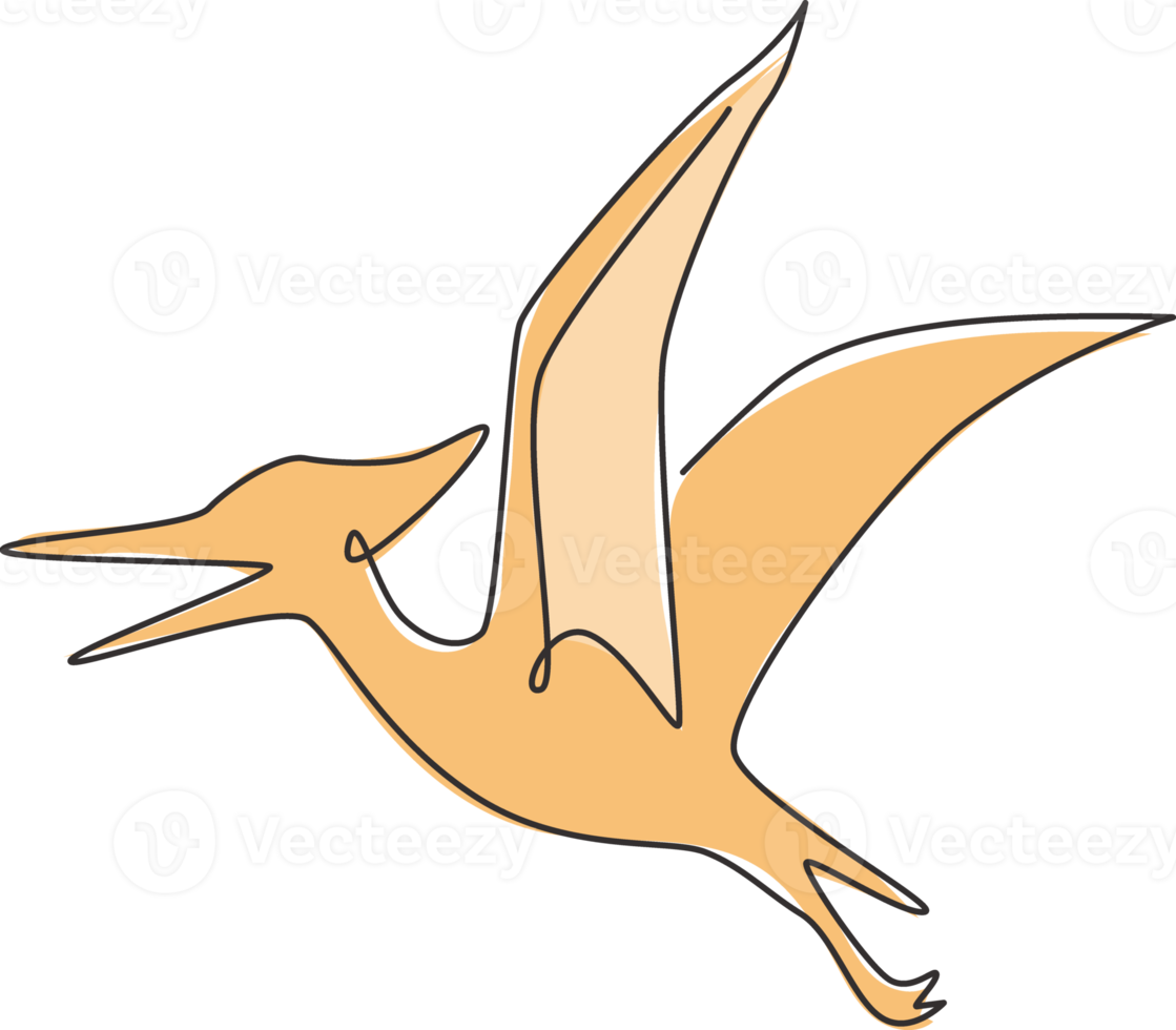 en kontinuerlig linjeteckning av aggressivt pterodactyl förhistoriskt djur för logotypidentitet. dinosaurier maskot koncept för förhistoriska museum ikon. enkel rad rita design vektorillustration grafik png