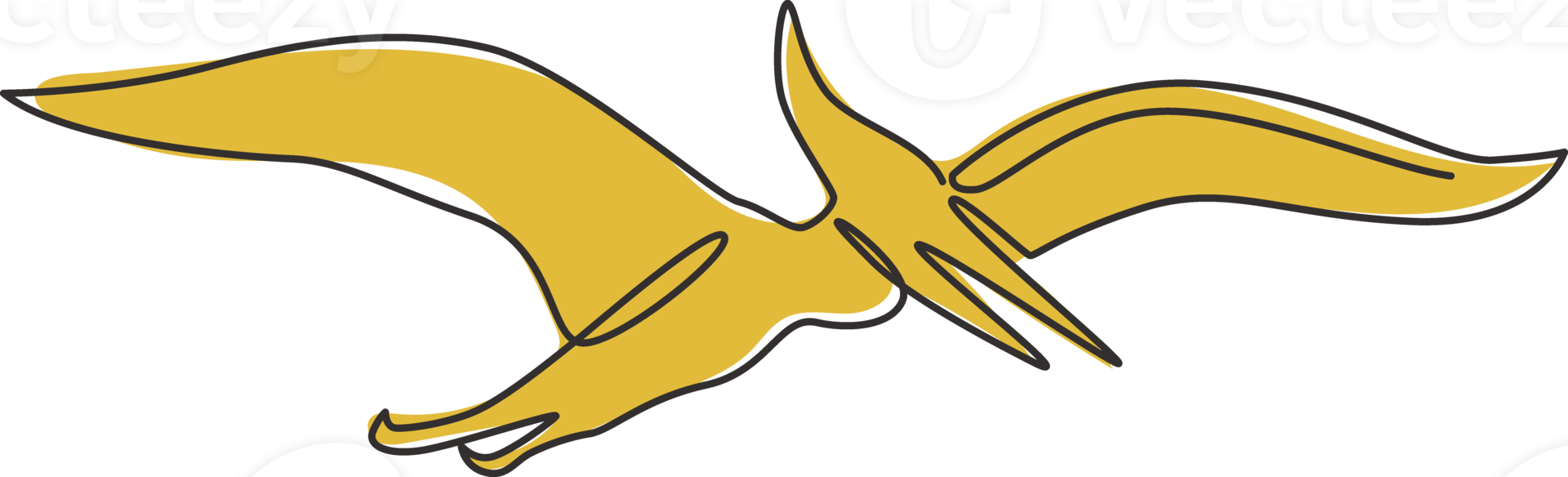 eine einzige Strichzeichnung des fliegenden Pterodaktylus für die Logoidentität. Dino-Tier-Maskottchen-Konzept für das Symbol des prähistorischen Freizeitparks. moderne durchgehende Linie Grafik zeichnen Design-Vektor-Illustration png