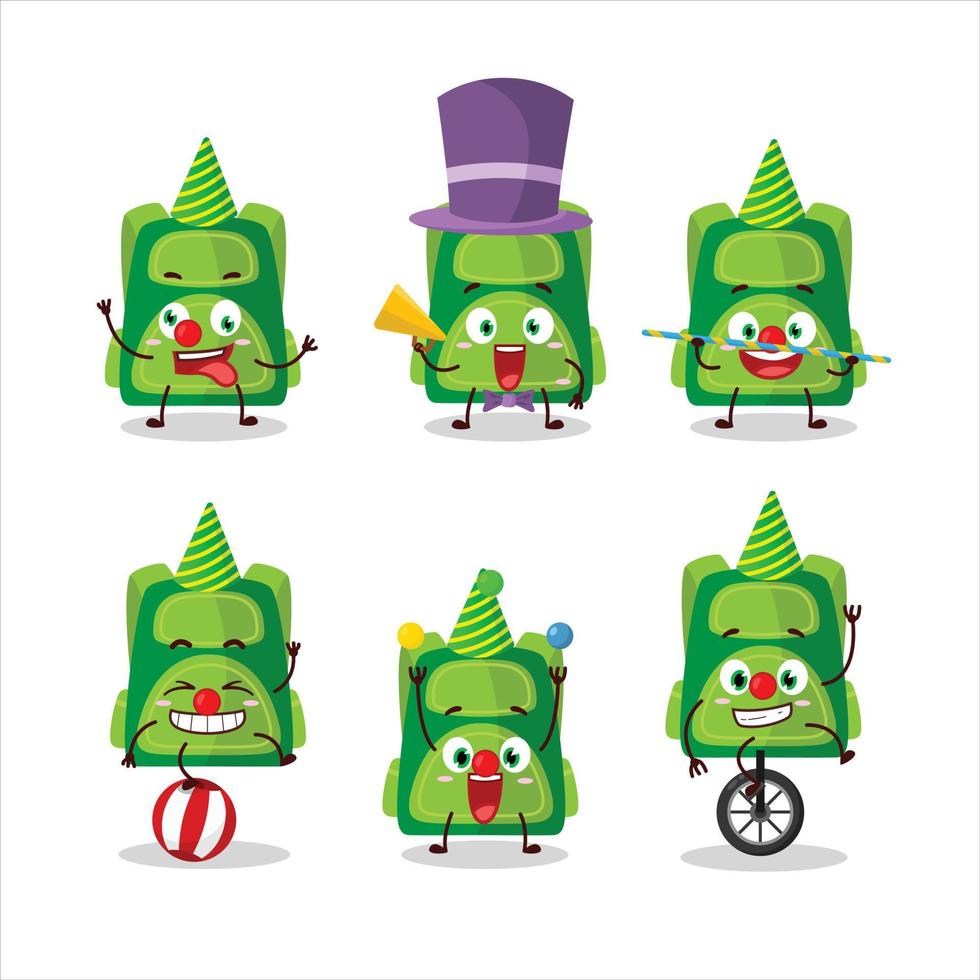 Cartoon character of green school bag with various circus shows vector