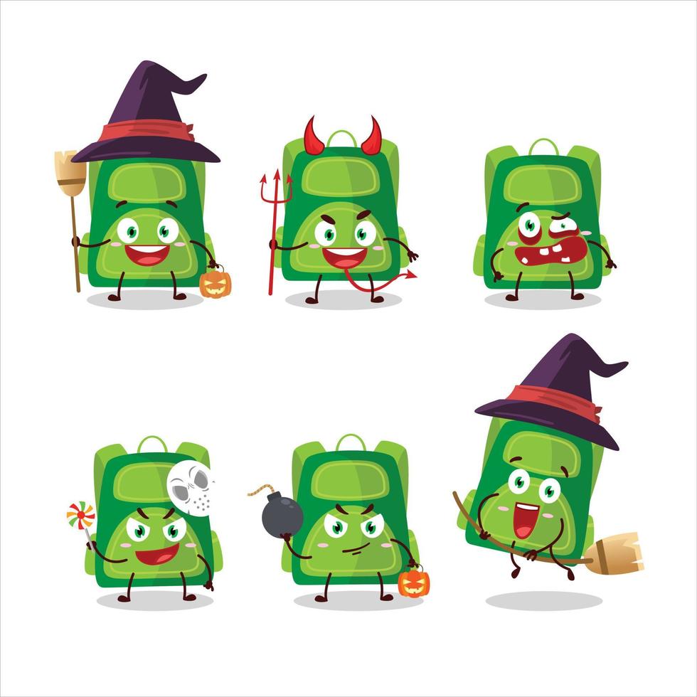 Halloween expression emoticons with cartoon character of green school bag vector