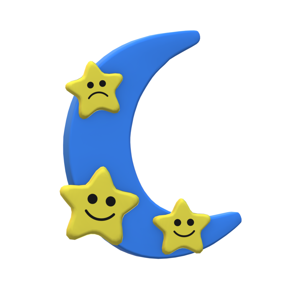 Moon and smiling Stars on a Transparent Background png
