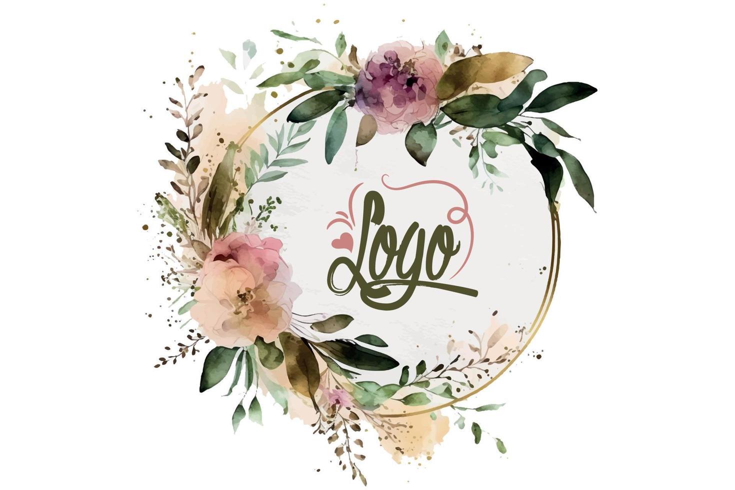 Watercolor Floral Logo, Round Floral Logo, modern Watercolor Logo, Logo