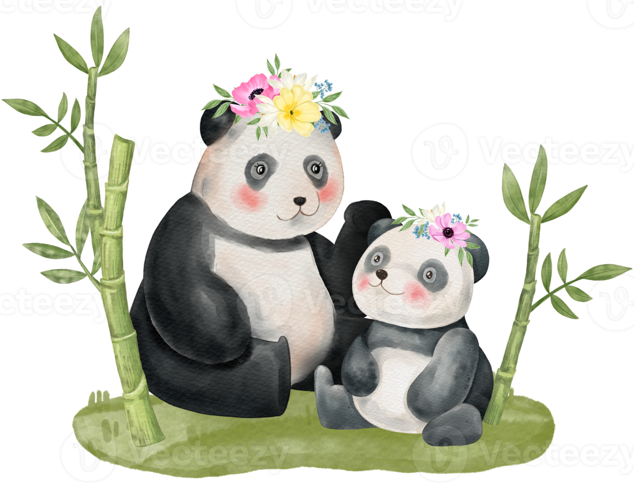 Mom and Baby cute animal watercolor character png