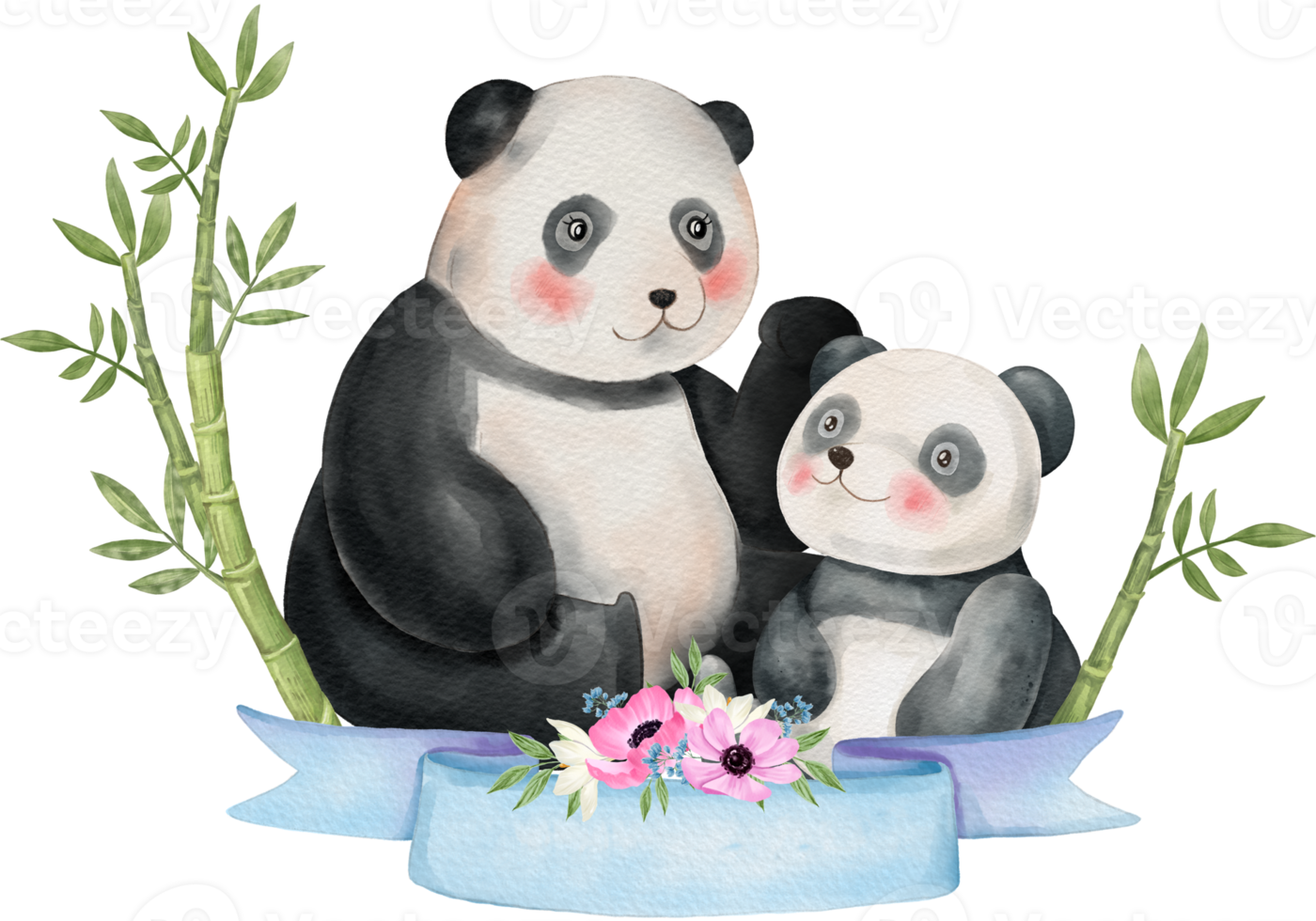 Mom and Baby cute animal watercolor character png