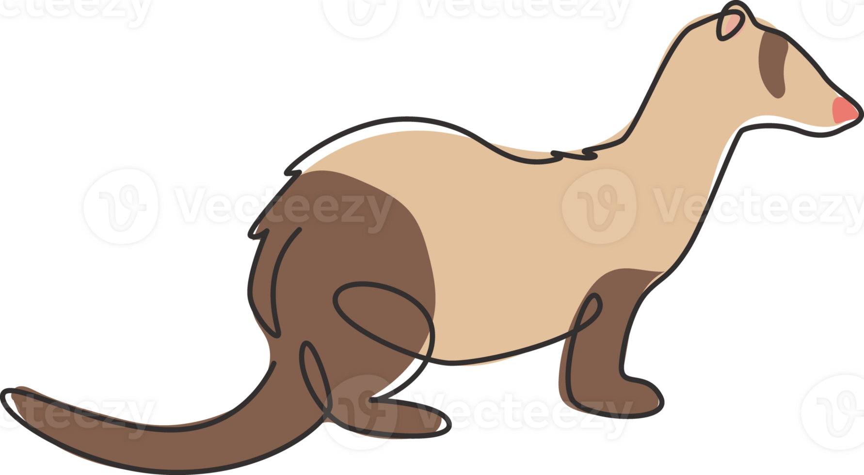 Eine einzige Strichzeichnung eines lustigen Frettchens für die Identität des Haustierlogos. Maskottchenkonzept der gefährdeten Fauna für das Symbol des nationalen Zoos. moderne durchgehende Linie zeichnen Design-Vektorgrafik-Illustration png