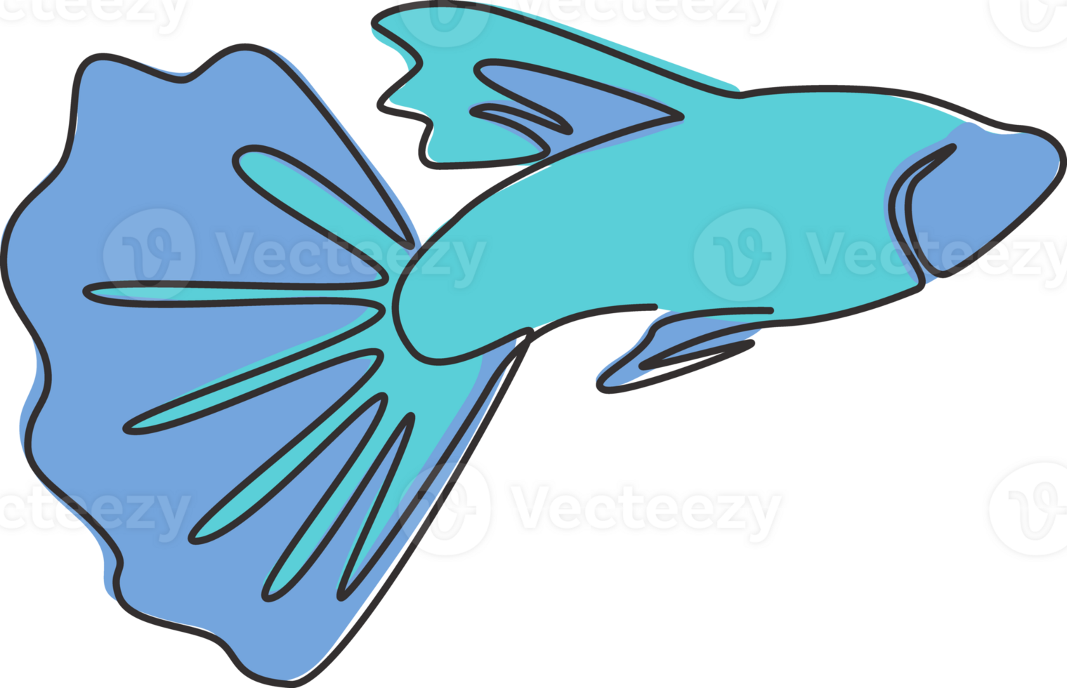 enkele doorlopende lijntekening van schoonheidsguppy-vissen voor de identiteit van het aquariumlogo. zoetwateraquarium vis mascotte concept voor waterpark icoon. moderne één lijn tekenen ontwerp vector grafische afbeelding png