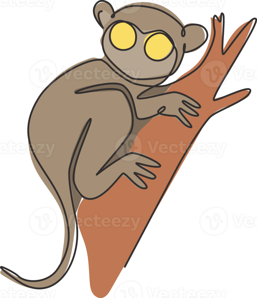 Single one line drawing of funny tarsier for foundation logo identity. Nocturnal primate animal mascot concept for pet lover club icon. Modern continuous line draw design vector graphic illustration png