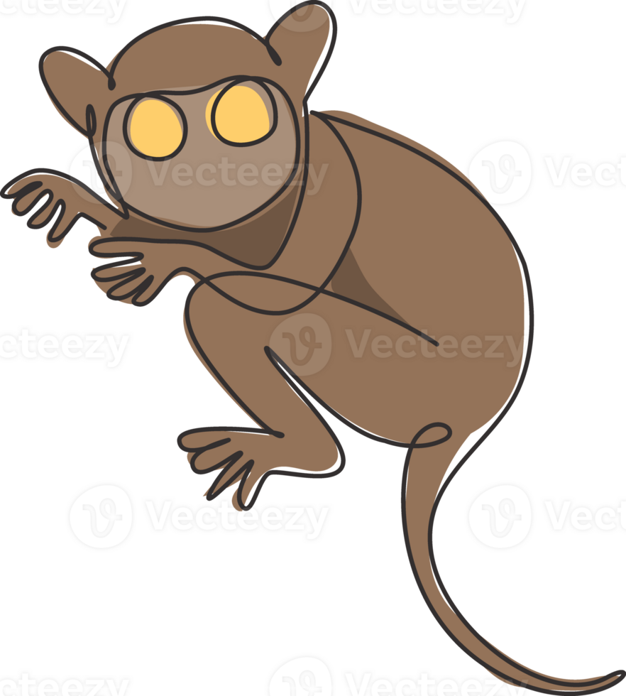One continuous line drawing of cute tarsier for company logo identity. Little monkey with big eyes mascot concept for national zoo icon. Modern single line draw design graphic vector illustration png