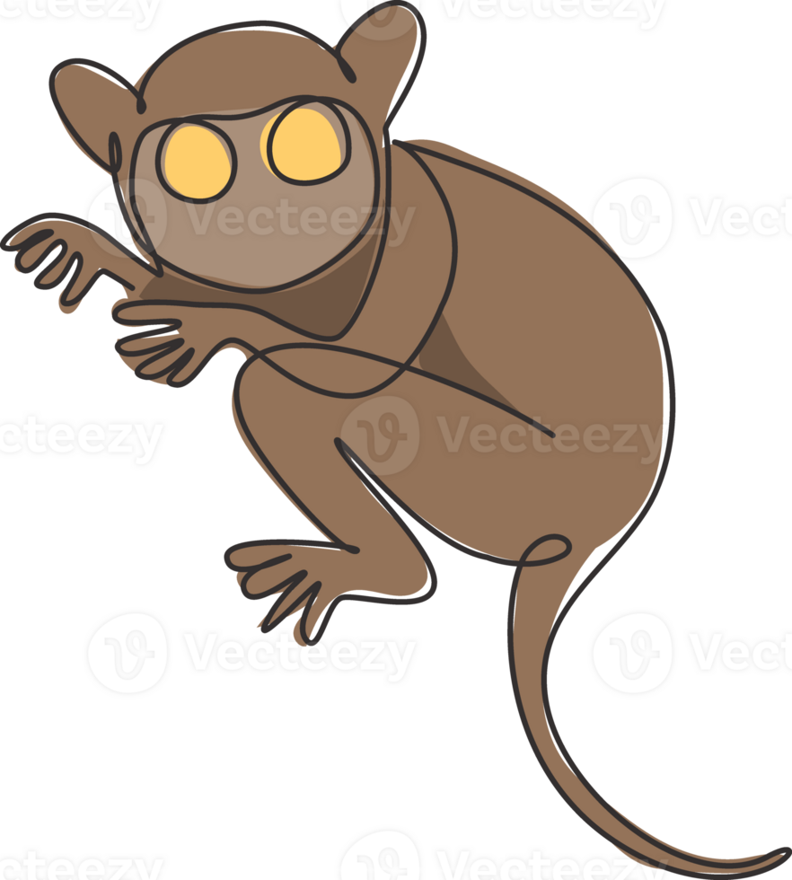 un dibujo de línea continua de tarsier lindo para la identidad del logotipo de la empresa. Pequeño mono con grandes ojos concepto de mascota para el icono del zoológico nacional. Ilustración de vector gráfico de diseño de dibujo de una sola línea moderna png