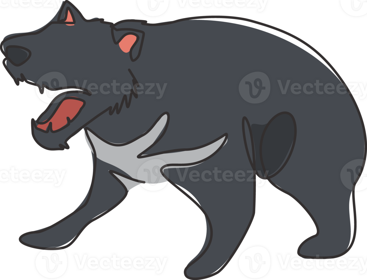 enkele lijntekening van woedende Tasmaanse duivel voor de identiteit van het organisatielogo. Tasmaanse eiland mascotte concept voor toeristische attractie icoon. moderne doorlopende lijn tekenen ontwerp vectorillustratie png