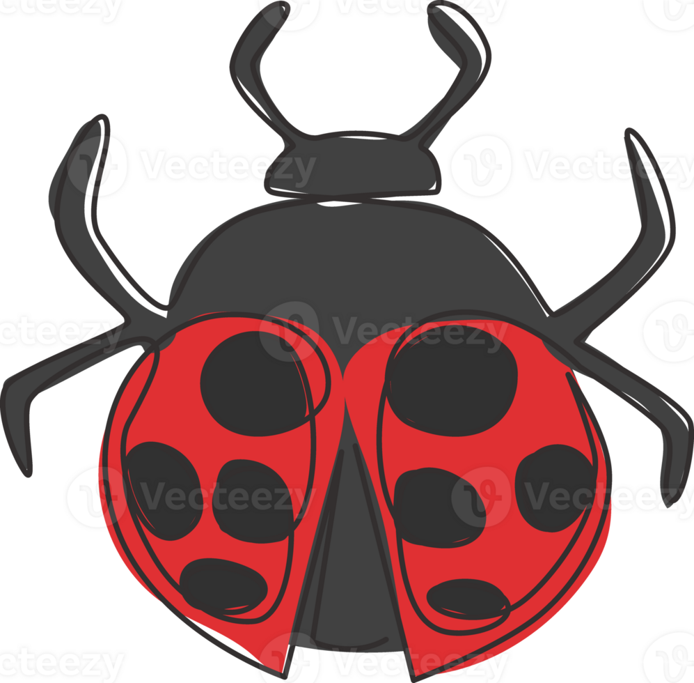 dibujo de una sola línea de adorable mariquita para la identidad del logotipo de la empresa. pequeño concepto de mascota de insecto para el icono del club de amantes de los insectos. Ilustración gráfica de vector de diseño de dibujo de línea continua moderna png