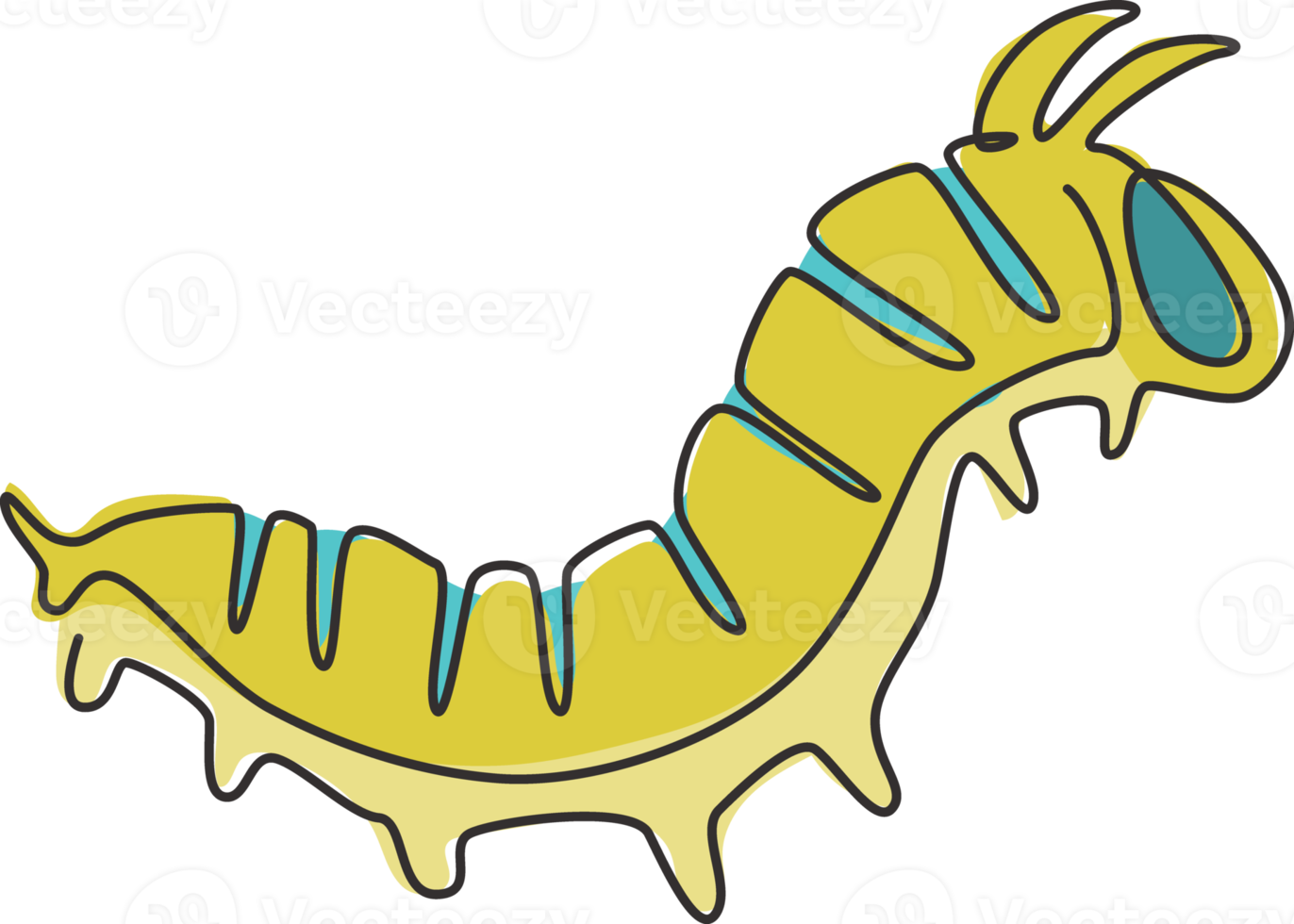 einzelne einzeilige Zeichnung der Schönheitsraupe für die Firmenlogoidentität. Essmaschinen Insekten-Maskottchen-Konzept für das Symbol des Schädlingsbekämpfungsdienstes. moderne durchgehende Linie zeichnen Design-Vektor-Illustration png