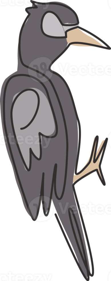 eine durchgehende Strichzeichnung eines süßen Spechts auf einem Baum. Schnabel-Schlagzeuger-Vogel-Maskottchen-Konzept für das Symbol des nationalen Zoos. moderne einzeilig zeichnende Design-Grafik-Vektor-Illustration png