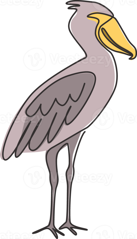 un dibujo de una sola línea de un enorme pico de zapatos para la identidad del logotipo de la empresa. Gran concepto de mascota de aves prehistóricas para el icono de conservación de aves. Ilustración de vector de diseño gráfico de dibujo de línea continua moderna png