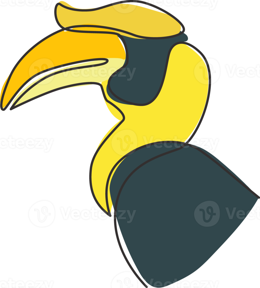 enkele doorlopende lijntekening van schoonheid grote neushoornvogel hoofd voor de identiteit van het bedrijfslogo. grote snavel vogel mascotte concept voor nationale dierentuin icoon. moderne één lijn tekenen ontwerp vector grafische afbeelding png