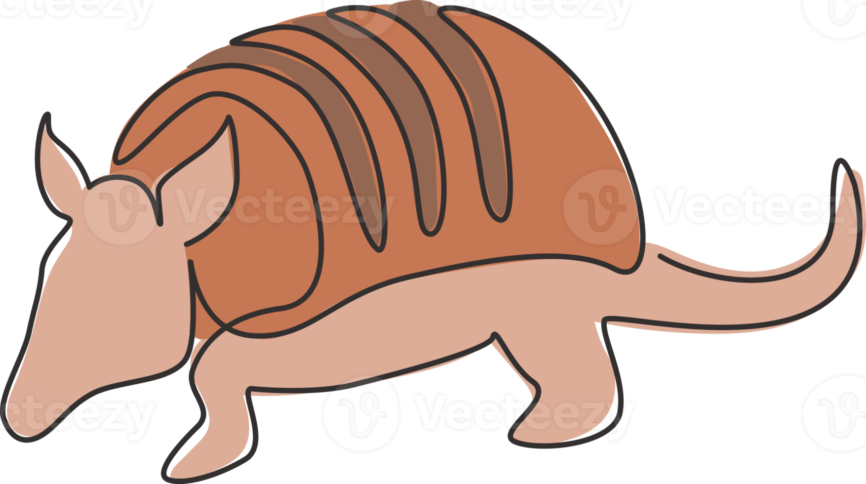 One single line drawing of exotic armadillo for company logo identity. Leathery armoured shell mammal mascot concept for national park icon. Modern continuous line draw design vector illustration png