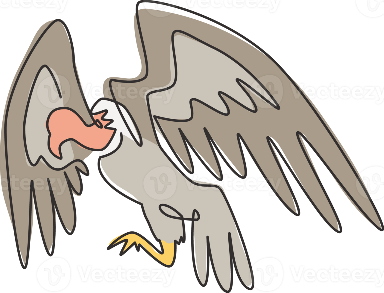 One continuous line drawing of scary vulture for foundation logo identity. Big bird mascot concept for bird conservation icon. Modern single line draw design graphic vector illustration png