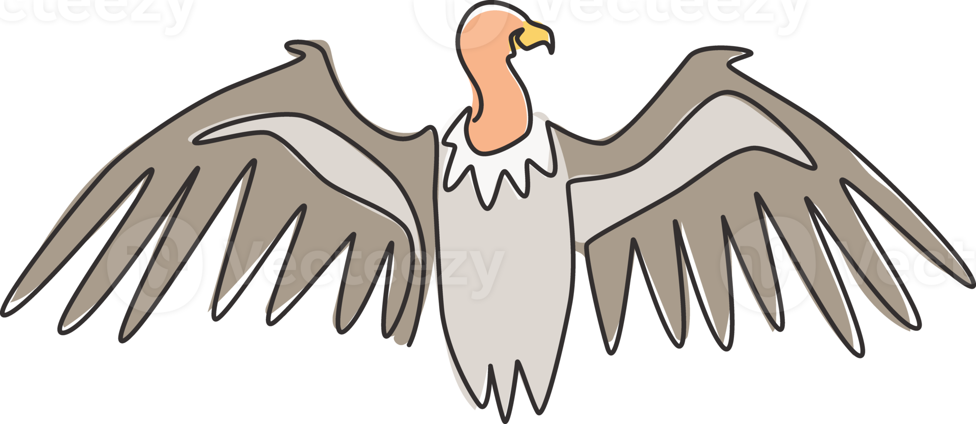 One single line drawing of large vulture for zoo logo identity. Scavenging bird of prey mascot concept for national conservation park icon. Modern continuous line draw design vector illustration png