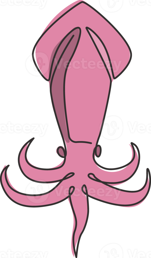 Single continuous line drawing of adorable squid for fresh sea food logo identity. Big cuttlefish animal mascot concept for Chinese restaurant icon. Modern one line draw design vector illustration png