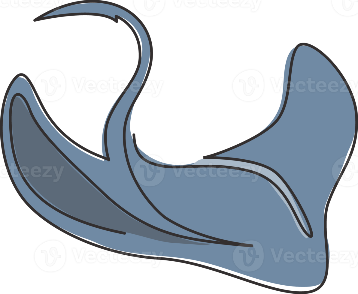 One single line drawing of beautiful stingray for logo identity. Large saltwater ray fish mascot concept for national sea fish conservation icon. Modern continuous line draw design vector illustration png