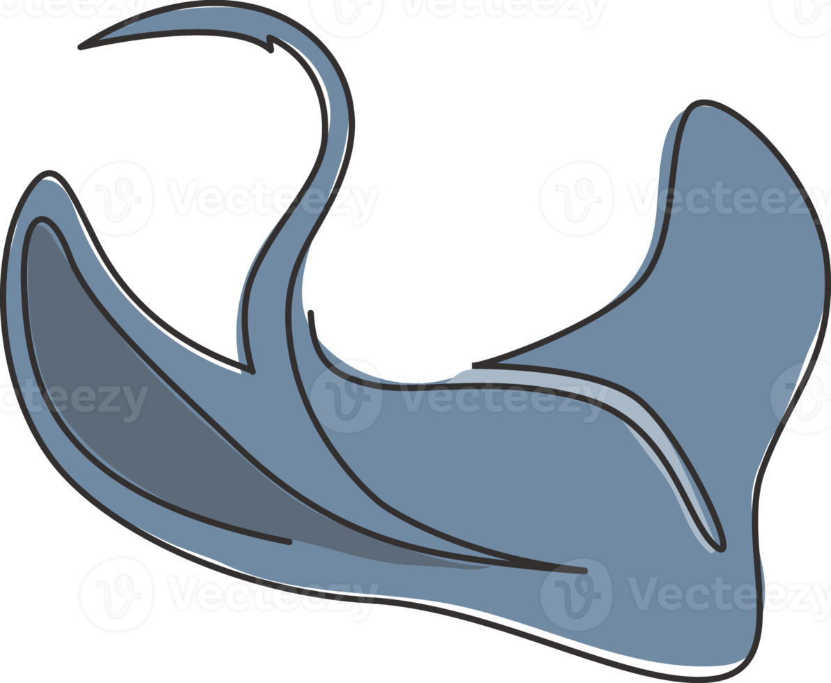 un seul dessin de belle raie pour l'identité du logo. grand concept de mascotte de poisson de raie d'eau salée pour l'icône nationale de conservation des poissons de mer. ligne continue moderne dessiner illustration vectorielle de conception png