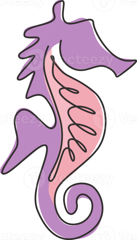 One single line drawing of cute sea horse for aquatic logo identity. Sea monster animal mascot concept for national zoo icon. Modern continuous line draw design vector illustration png