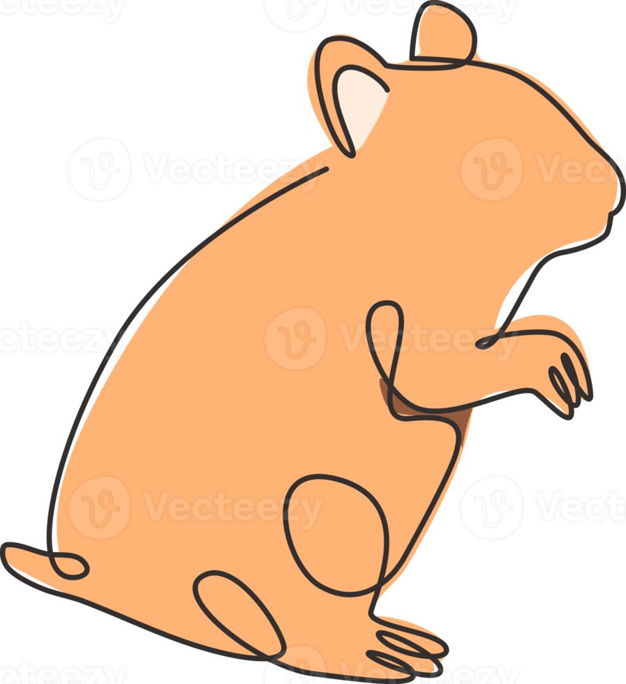 One single line drawing of standing cute hamster for domestic logo identity. Rodent animal mascot concept for pet lover club icon. Modern continuous line draw design vector illustration png