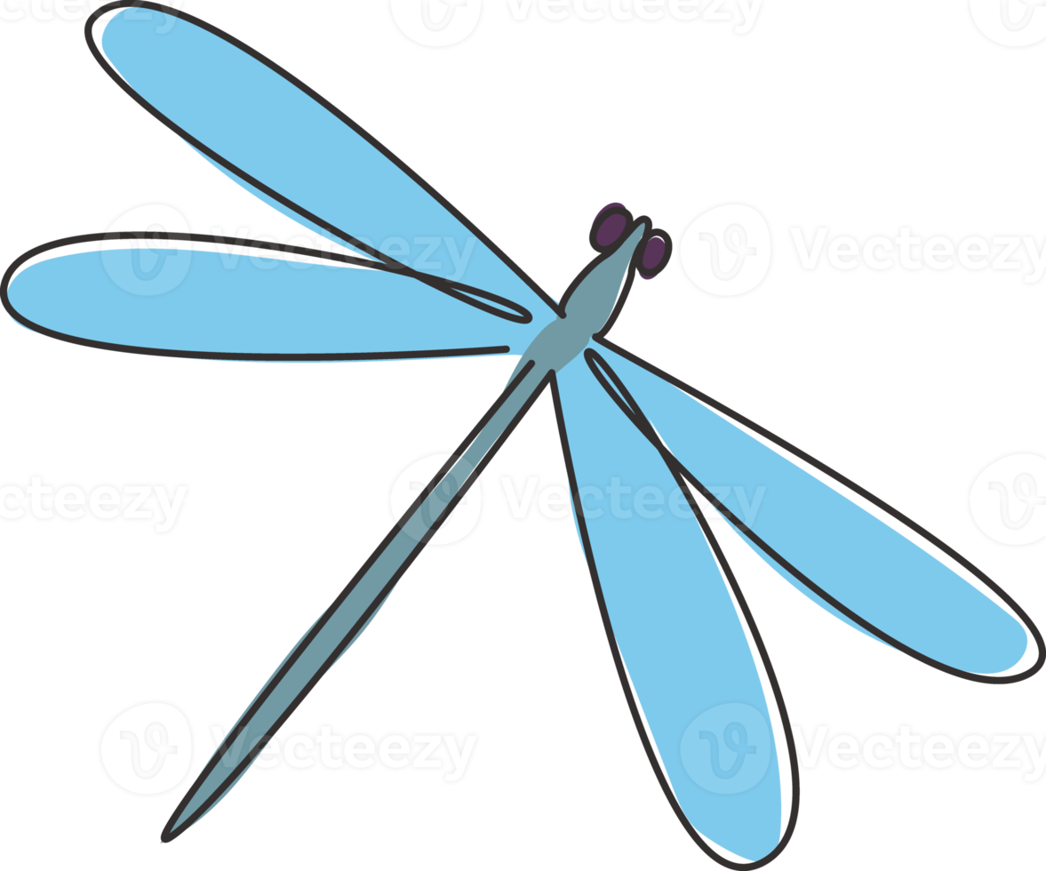 en enda linjeteckning av söt trollslända för företagets logotypidentitet. odonata djurmaskotkoncept för insektsälskareklubbikon. modern kontinuerlig linje rita design vektorillustration png