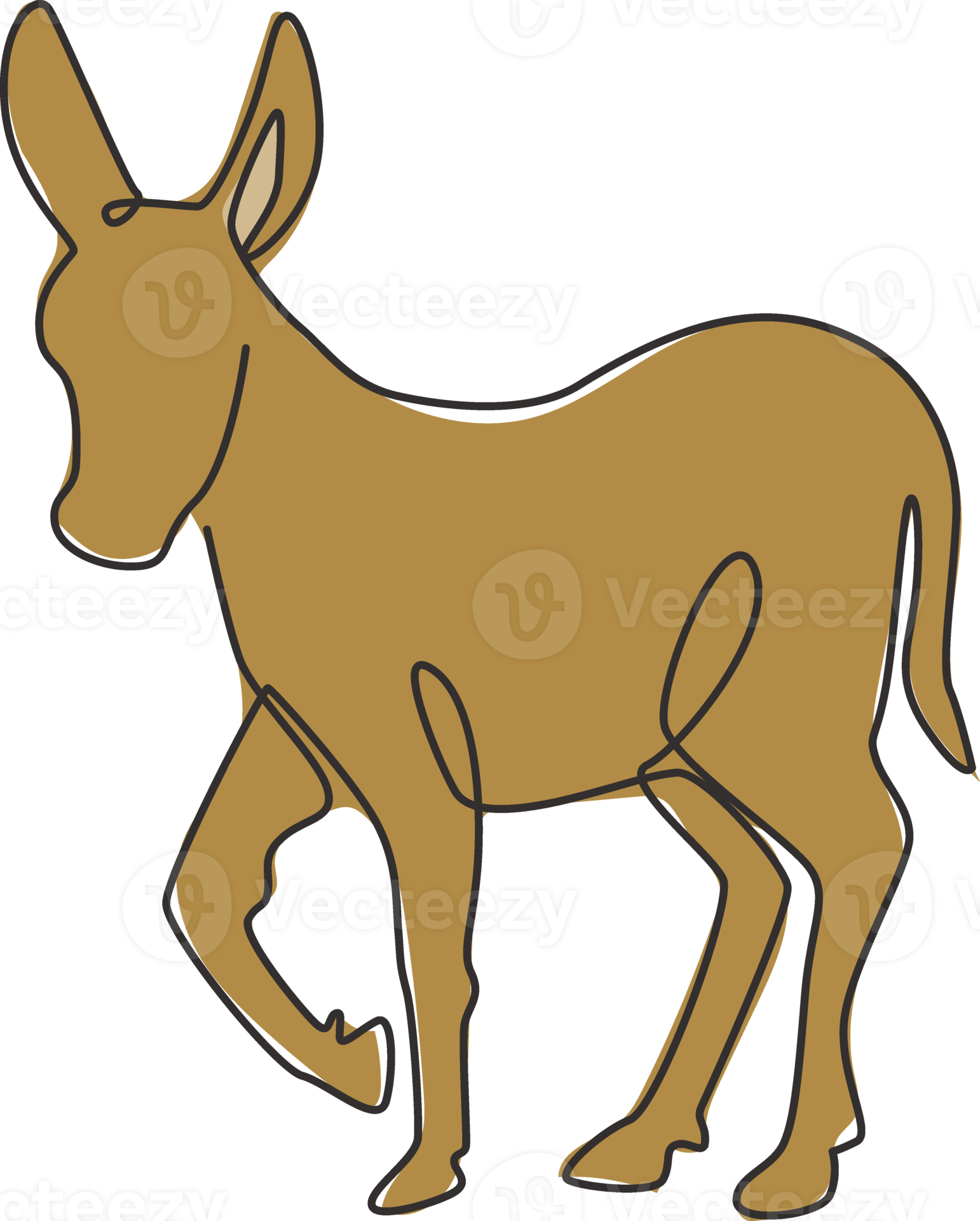 One single line drawing of walking cute donkey for farm logo identity