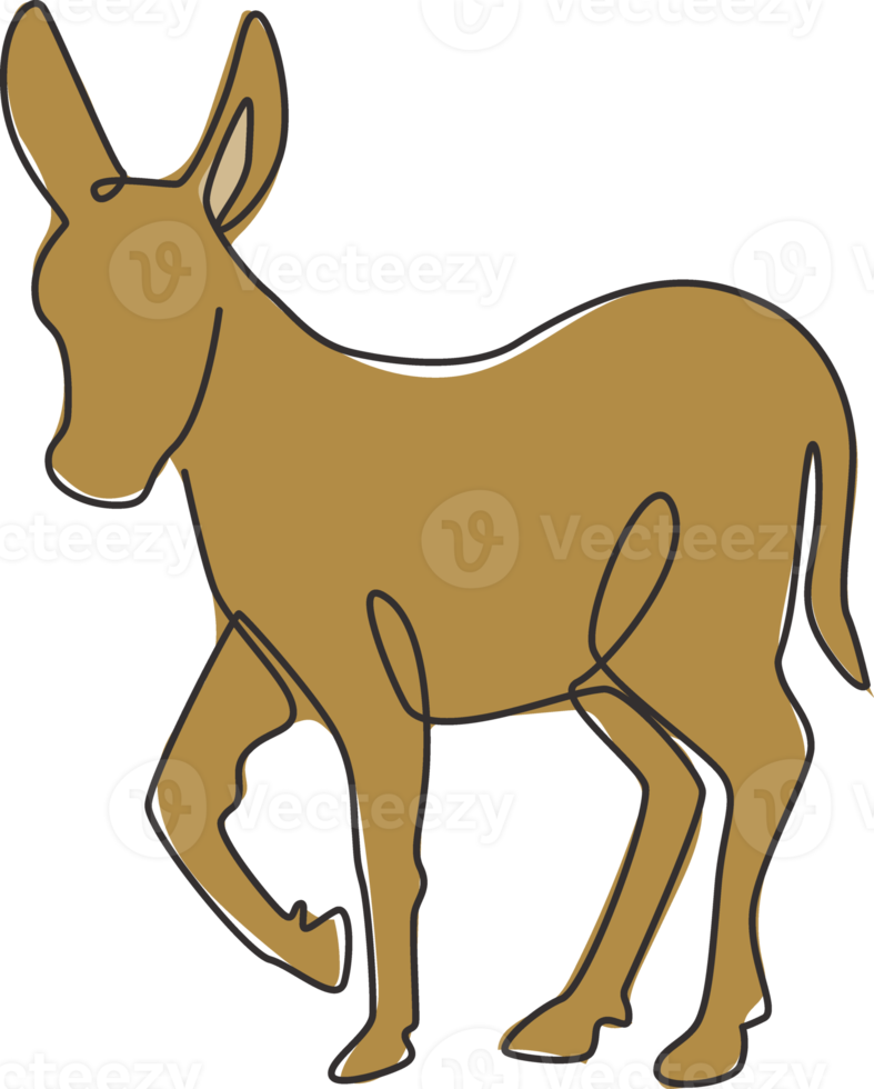 um único desenho de linha de um burro bonito ambulante para a identidade do logotipo da fazenda. pequeno conceito de mascote de cavalo para o ícone do zoológico nacional. ilustração em vetor desenho moderno linha contínua png
