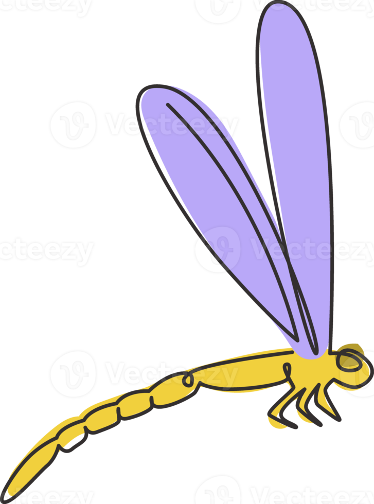 eine durchgehende Strichzeichnung einer agilen Fliegerlibelle für die Logoidentität. Anisoptera-Tier-Maskottchen-Konzept für Insektenliebhaber-Club-Symbol. moderne Single-Line-Draw-Design-Vektor-Illustration png